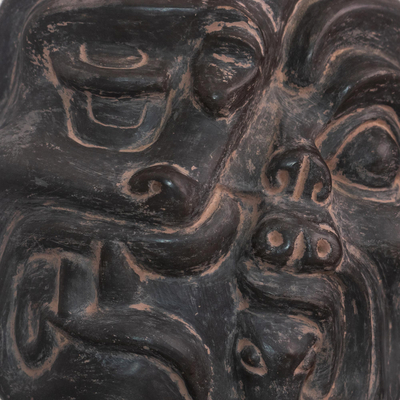 Ceramic vessel, 'Cupisnique Jaguar-Shaman' - Peru Archaeology Ceramic Jaguar-Shaman Face Vessel