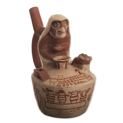 Ceramic vessel, 'Moche Medicine Man' - Peru Archaeology Moche Medicine Man Portrait Replica Vessel