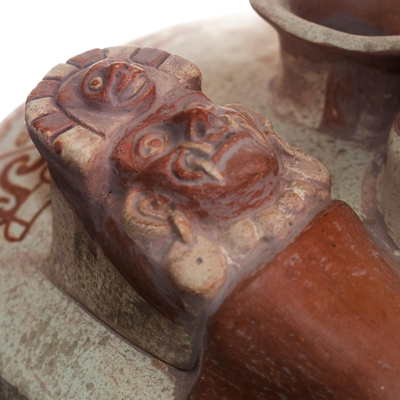 Keramikgefäß - Peru Archäologie Moche Medizinmann Porträt Replik Schiff