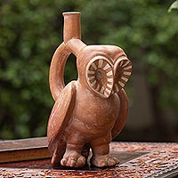 Ceramic vessel, 'Moche Owl' - Peru Archaeology Ceramic Moche Owl Replica Decorative Vessel