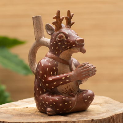 Keramikgefäß, 'Junger Moche-Hirsch' - Peru Archäologie Moche Hirsch Replik dekoratives Gefäß