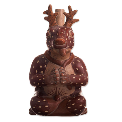 Ceramic vessel, 'Young Moche Deer' - Peru Archaeology Moche Deer Replica Decorative Vessel