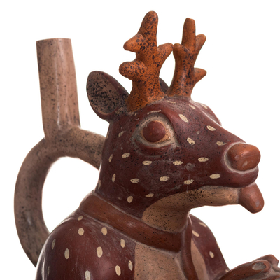 Ceramic vessel, 'Young Moche Deer' - Peru Archaeology Moche Deer Replica Decorative Vessel