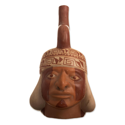 Keramikgefäß - Von der peruanischen Archäologie signiertes Moche-Portrait-Tonreplikatgefäß