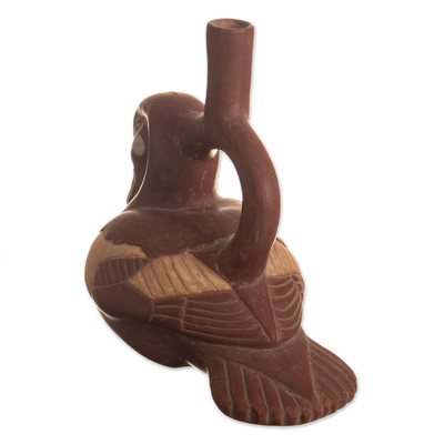 Ceramic vessel, 'Wild Moche Duck' - Peru Archaeology Moche Duck Replica Decorative Clay Vessel