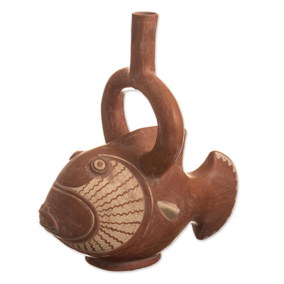 Peru Archaeology Moche Fish Replica Decorative Clay Vessel