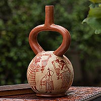 Ceramic vessel, 'Antara Musicians'