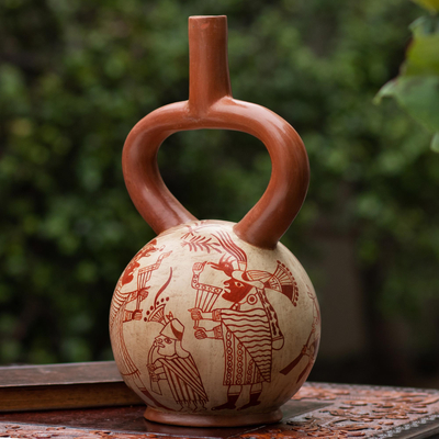 Ceramic vessel, 'Antara Musicians' - Peru Archaeology Music Theme Moche Replica Vessel