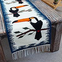 Wool-blend table runner, 'Toucans'