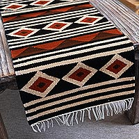 Earth-Toned Wool-Blend Table Runner,'Andean Vista'