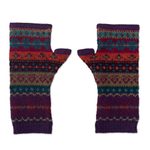 100% alpaca knit fingerless gloves, 'Jewel of the Andes' - Multicolored Fingerless 100% Alpaca Gloves
