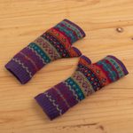 100% alpaca knit fingerless gloves, 'Jewel of the Andes' - Multicolored Fingerless 100% Alpaca Gloves