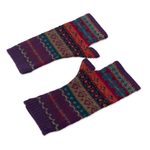 100% alpaca knit fingerless gloves, 'Jewel of the Andes' - Multicolored Fingerless 100% Alpaca Gloves