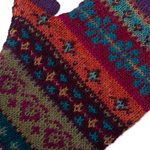 100% alpaca knit fingerless gloves, 'Jewel of the Andes' - Multicolored Fingerless 100% Alpaca Gloves