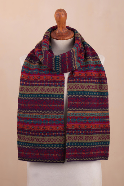 100% alpaca knit  scarf, 'Jewel of the Andes' - Multicolored 100% Alpaca Scarf