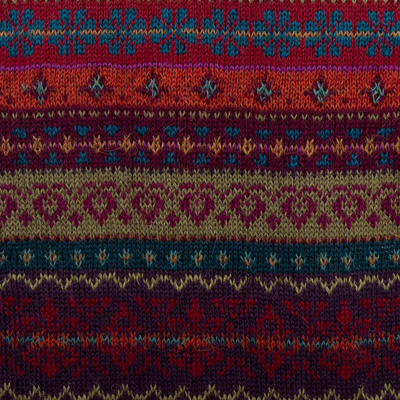 100% alpaca knit  scarf, 'Jewel of the Andes' - Multicolored 100% Alpaca Scarf
