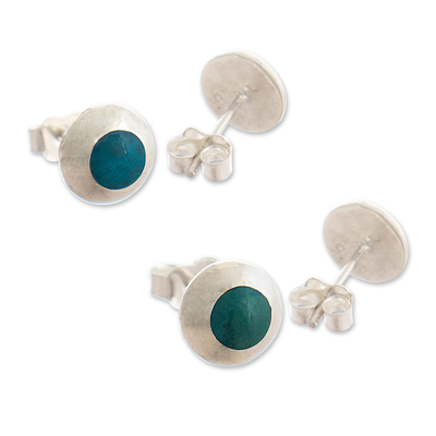 Chrysocolla stud earrings, 'Shades of Teal' (2 pairs) - Handmade Chrysocolla Stud Earrings (2 Pairs)