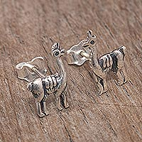 Silver stud earrings, 'Llama Trek' - 950 Silver Llama Earrings
