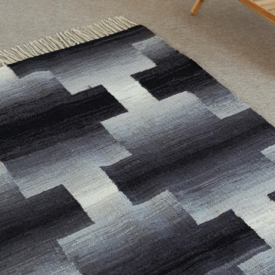 Wool area rug, 'Night Ombré' (5x6.5) - Monochromatic Wool Area Rug (5x6.5)