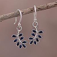 Lapis lazuli dangle earrings, 'Blue Fern' - 950 Silver and Lapis Lazuli Earrings
