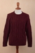 Men's 100% alpaca pullover sweater, 'Field and Forest' - Dark Red Men's 100% Alpaca  Sweater (image 2c) thumbail