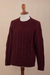 Men's 100% alpaca pullover sweater, 'Field and Forest' - Dark Red Men's 100% Alpaca  Sweater (image 2d) thumbail