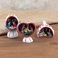 Ceramic nativity scenes, 'Christmas Trio' (set of 3)