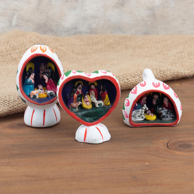 Ceramic nativity scenes, 'Christmas Trio' (set of 3) - Small Nativity Sculptures (Set of 3)