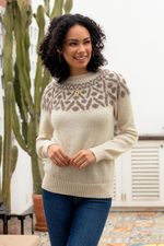 Alpaca crew-neck sweater, 'Modern Geometry' - Pullover Sweater in 100% Alpaca