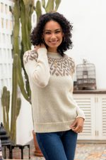 Alpaca crew-neck sweater, 'Modern Geometry' - Pullover Sweater in 100% Alpaca