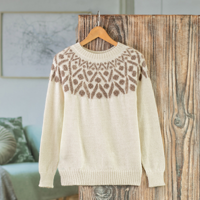 100% alpaca pullover sweater, 'Modern Geometry in Taupe' - Pullover Sweater in 100% Alpaca