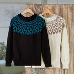 Alpaca crew-neck sweater, 'Modern Geometry' - Pullover Sweater in 100% Alpaca