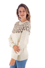 Alpaca crew-neck sweater, 'Modern Geometry' - Pullover Sweater in 100% Alpaca