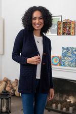 Alpaca blend cardigan, 'Textures in Blue' - Navy Blue Alpaca Blend Button Down Cardigan Sweater