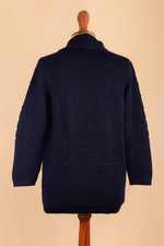 Alpaca blend cardigan, 'Textures in Blue' - Navy Blue Alpaca Blend Button Down Cardigan Sweater