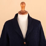 Alpaca blend cardigan, 'Textures in Blue' - Navy Blue Alpaca Blend Button Down Cardigan Sweater