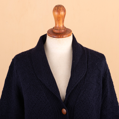 Navy Blue Alpaca Blend Button Down Cardigan Sweater - Textures in Blue ...