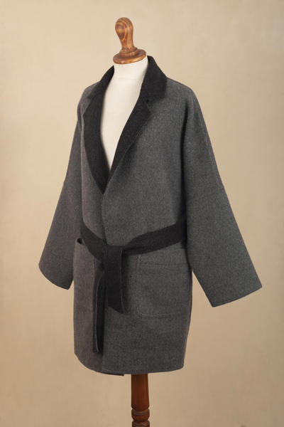 Reversible baby alpaca blend coat, 'Alpaca Kimono' - Loose Fitting Kimono Type Alpaca Blend Coat from Peru