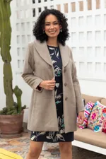 Baby alpaca blend car coat, 'Cusco Sophisticate' - Light Taupe Baby Alpaca Blend Coat