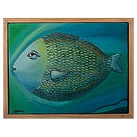 'Green Sea' - Whimsical Fish Oil Painting