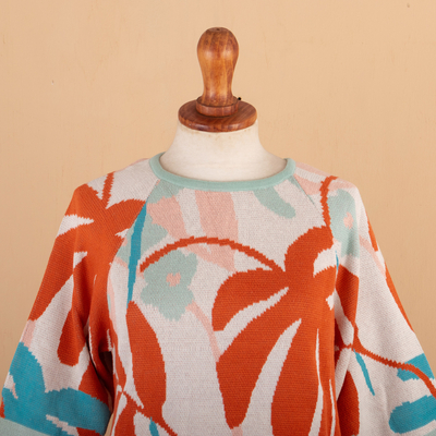 Cotton blend pullover, 'Tropical Trend' - Jacquard Knit Sweater from Peru