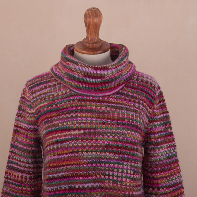 Alpaca blend turtleneck sweater, 'Berry Melange' - Colorful Alpaca Blend Turtleneck
