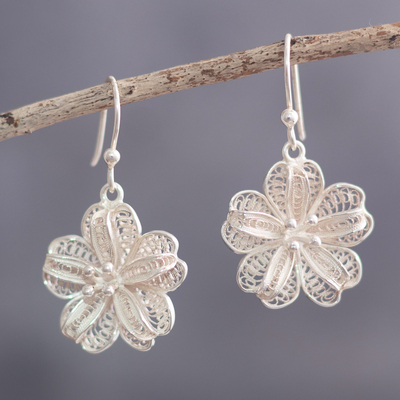 Sterling silver filigree dangle earrings, 'Floral Treasure' - Sterling Filigree Dangle Earrings