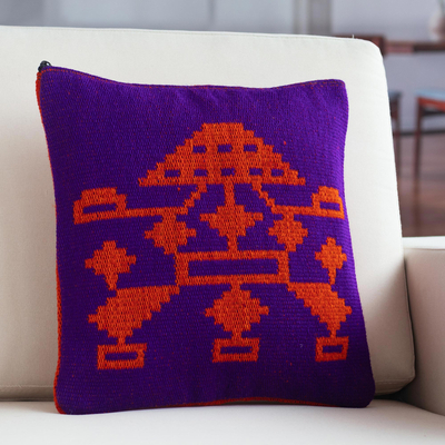 Reversible wool-blend cushion cover, 'Cajamarca Pyramid' (18 inch) - Handwoven Wool-Blend Cushion Cover (18 Inch)
