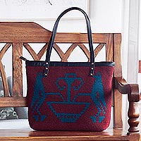 Woven shoulder bag, 'Cajamarca Encounter' - Burgundy and Blue Handbag