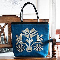 Woven handbag, 'Cajamarca Folklore' - Handloomed Blue Handbag