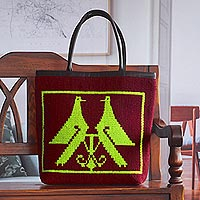 Woven handbag, 'Cajamarca Doves' - Wine and Spring Green Handbag