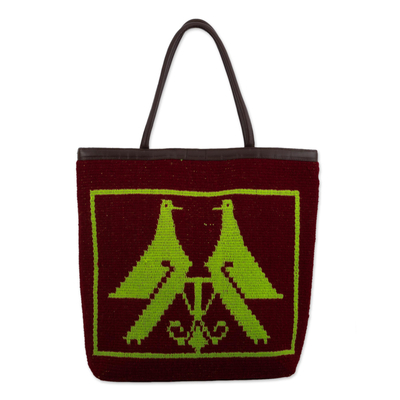 Woven handbag, 'Cajamarca Doves' - Wine and Spring Green Handbag