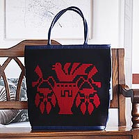 Woven handbag, 'Cajamarca Legacy' - Black and Red Handbag