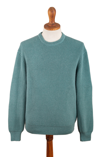 Men's alpaca blend pullover sweater, 'Robin's Egg' - Recycled Fiber & Baby Alpaca Men's Pullover in Light Azure